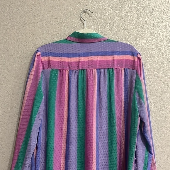 Vintage Schrader Sport Blue Green Purple Striped Long Sleeve Belt Women's  Sz 16 - Picture 12 of 12